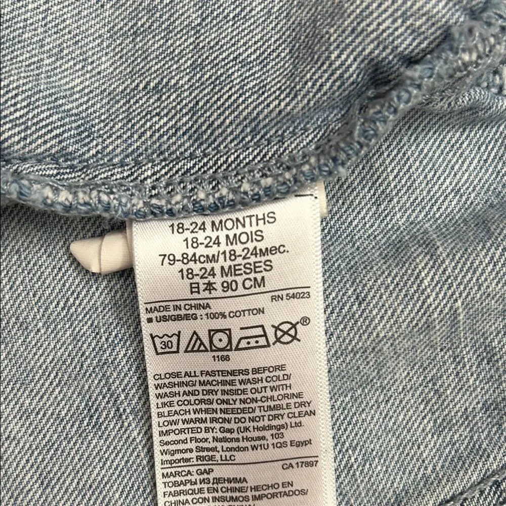 GAP Light Blue Kids Jean Jacket with Fun Patches, Size 18-24 Months